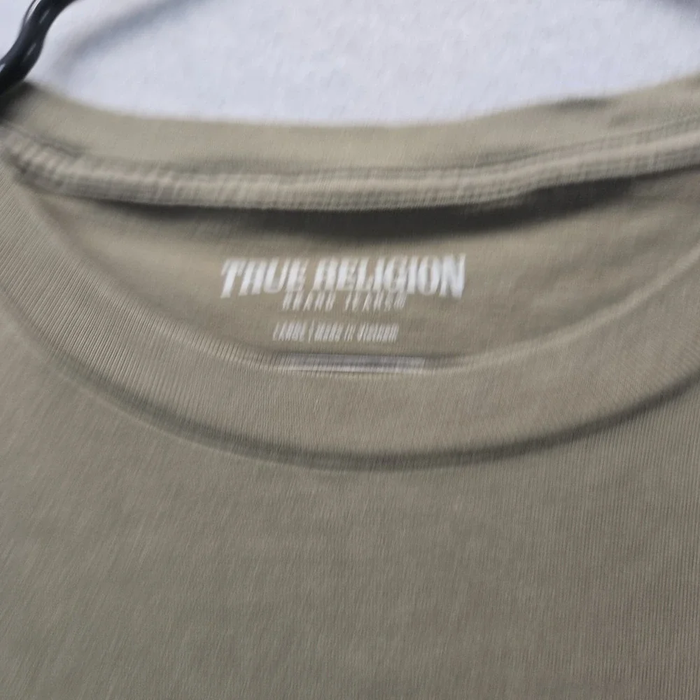 True Religion‎ Shirt Mens Large Graphic Buddha Short Sleeve Tee Olive Green